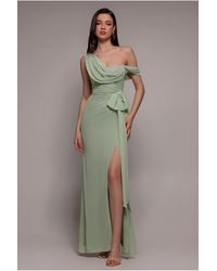 Goddiva - One Shoulder Cowl With Bow Detail Maxi Dress - Lyst