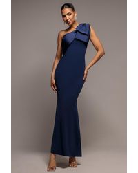 Goddiva - One Shoulder Satin Bow Scuba Crepe Maxi Dress - Lyst
