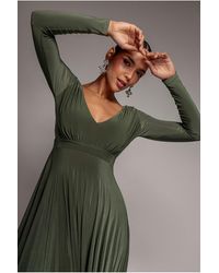 Goddiva - Plunge Neck Long Sleeve A-Line Maxi Dress - Lyst