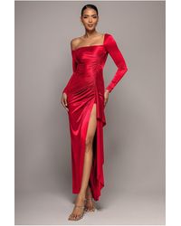 Goddiva - Slinky Satin One Shoulder Split Maxi Dress - Lyst
