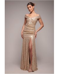Goddiva - Bardot Sequin Pleated Maxi Dress - Lyst