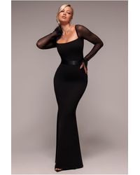 Goddiva - Dobby Mesh Feather Sleeve Evening Maxi Dress - Lyst