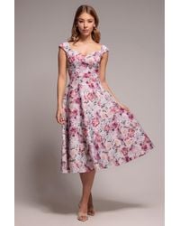 Goddiva - Floral Print A-Line Sweetheart Midi Dress - Lyst