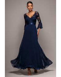 Goddiva - Scalloped Lace Bodice Pleated Chiffon A Line Maxi Dress - Lyst