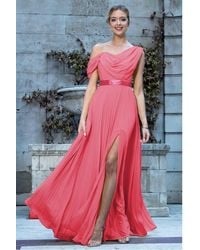 Goddiva - Cowl Neck One Shoulder A Line Chiffon Maxi Dress - Lyst