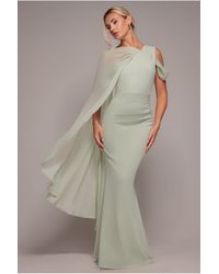 Goddiva - One Shoulder Chiffon Cape Crepe Maxi Dress - Lyst