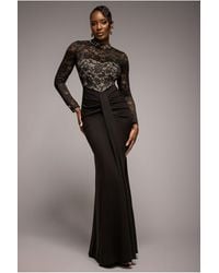 Goddiva - Lace High Neck Sheer Bodice Long Sleeve Maxi Dress - Lyst