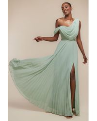 Goddiva - Cowl Neck One Shoulder A Line Chiffon Maxi Dress - Lyst
