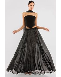 Goddiva - Compact Crepe Lace Up Corset With Gathered A-Line Glitter Chiffon Maxi Skirt & Scarf - Lyst