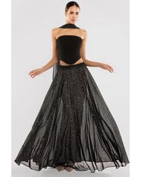 Goddiva - Compact Crepe Lace Up Corset With Gathered A-Line Glitter Chiffon Maxi Skirt & Scarf - Lyst