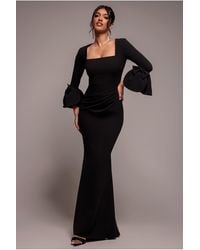 Goddiva - Petal Bow Sleeve Frill Maxi Dress - Lyst