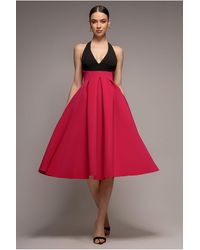 Goddiva - Contrast Halter Neck Pleated A-Line Midaxi Dress - Lyst