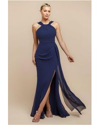Goddiva - Halterneck Thigh Split Chiffon Maxi Dress - Lyst