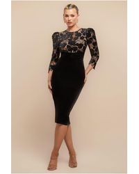 Goddiva - Scalloped Crochet & Velvet Midi Dress - Lyst