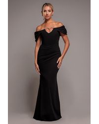 Goddiva - Diamante Heart Trim Evening Maxi Dress - Lyst