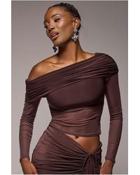 Goddiva - Gathered Bardot Asymmetric Mesh Panel Top - Lyst