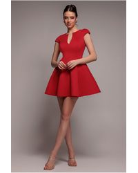 Goddiva - Cap Sleeve Plunging V-Neckline Skater Mini Dress - Lyst