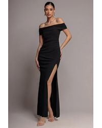 Goddiva - Off The Shoulder Maxi Dress With Split - Lyst