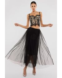 Goddiva - Cropped Lace Corset Tulle Gathered Midaxi Skirt With Embroidered Stretch Mesh Gloves & Jersey Scarf - Lyst