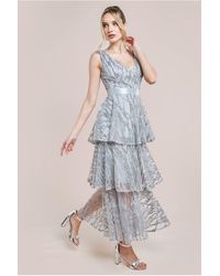 Goddiva - Embroidered Mesh Tiered Midi Dress - Lyst