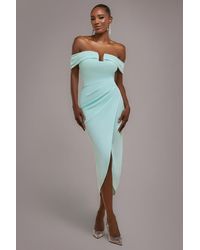 Goddiva - Off The Shoulder Chiffon Wing Scuba Crepe Midi Dress - Lyst