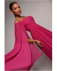 Goddiva - Chiffon Off The Shoulder Maxi With Cape Sleeves - Lyst