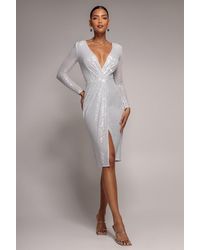 Goddiva - Sequined Lurex Long Sleeve Wrap Midi Dress - Lyst