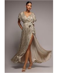 Goddiva - Wrap Printed Chiffon Maxi Dress - Lyst