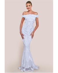 Goddiva - Bardot Sequin Embroidered Maxi Evening Dress - Lyst