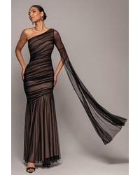 Goddiva - Gathered One Sleeve Angel Wing Mermaid Maxi Dress - Lyst