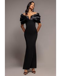 Goddiva - Satin Plunge Neck Bardot Scuba Maxi Dress - Lyst