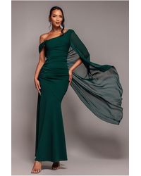 Goddiva - One Shoulder Cape Scuba & Chiffon Maxi Dress - Lyst