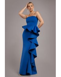 Goddiva - Boobtube Peplum Waterfall Frill Maxi Dress - Lyst