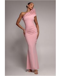 Goddiva - One Shoulder Organza Frill Pleated Mermaid Maxi Dress - Lyst