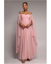Goddiva - Chiffon Off The Shoulder Maxi With Cape Sleeves - Lyst