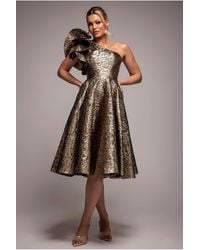 Goddiva - One Shoulder Frill Jacquard Skater Midi Dress - Lyst