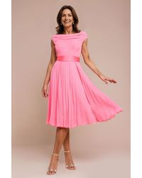 Goddiva - Cowl Neck Pleated A-Line Chiffon Midi Dress - Lyst