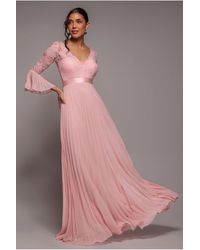 Goddiva - Scalloped Lace Bodice Pleated Chiffon A Line Maxi Dress - Lyst