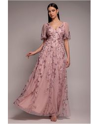 Goddiva - Flared Sleeve Embroidered Maxi Dress - Lyst
