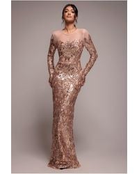 Goddiva - Floral Sequin Mesh Maxi - Lyst
