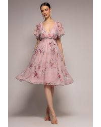 Goddiva - Printed Lurex A-Line Flutter Sleeve Midi Dress - Lyst