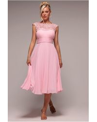Goddiva - Crochet & Pleated Top Midi Dress - Lyst