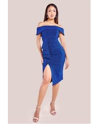 Goddiva - Sparkling Bardot Midi With Waterfall Ruffle - Lyst