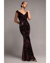 Goddiva - Sequin & Velvet Off The Shoulder Wrap Maxi Dress - Lyst