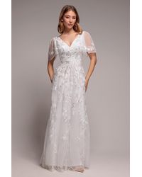 Goddiva - Flared Sleeve Embroidered Maxi Dress - Lyst
