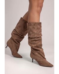 Goddiva - Pointed-Toe Knee High Slouchy Kitten Heel Boots - Lyst