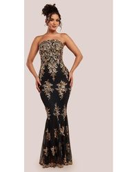 Goddiva - Scallop Bandeau Sequin Mesh Maxi Dress - Lyst