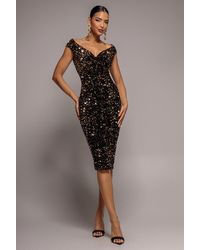Goddiva - Multi Sequin & Velvet Bardot Midi Dress - Lyst