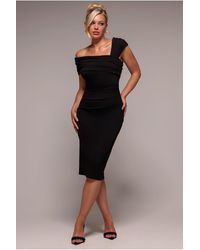 Goddiva - Scuba Crepe Pleated Drop Shoulder Midi Dress - Lyst