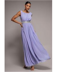 Goddiva - Chiffon Maxi With Embellished Belt - Lyst